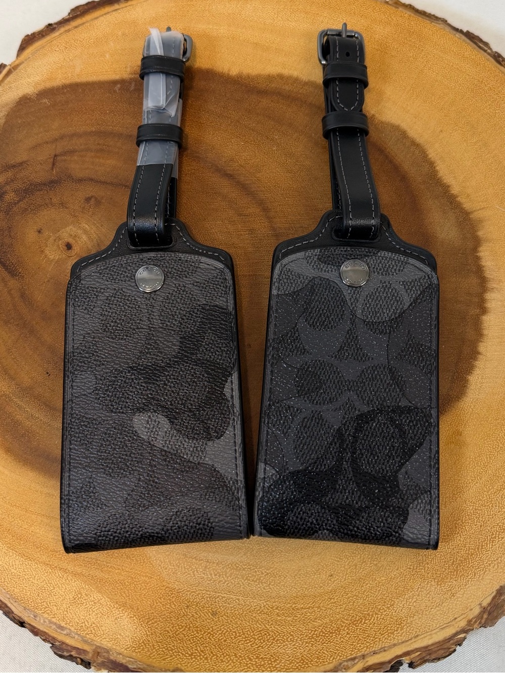 Set of 2 Coach Gray/Black Camo Luggage Tags New Retail $48 each